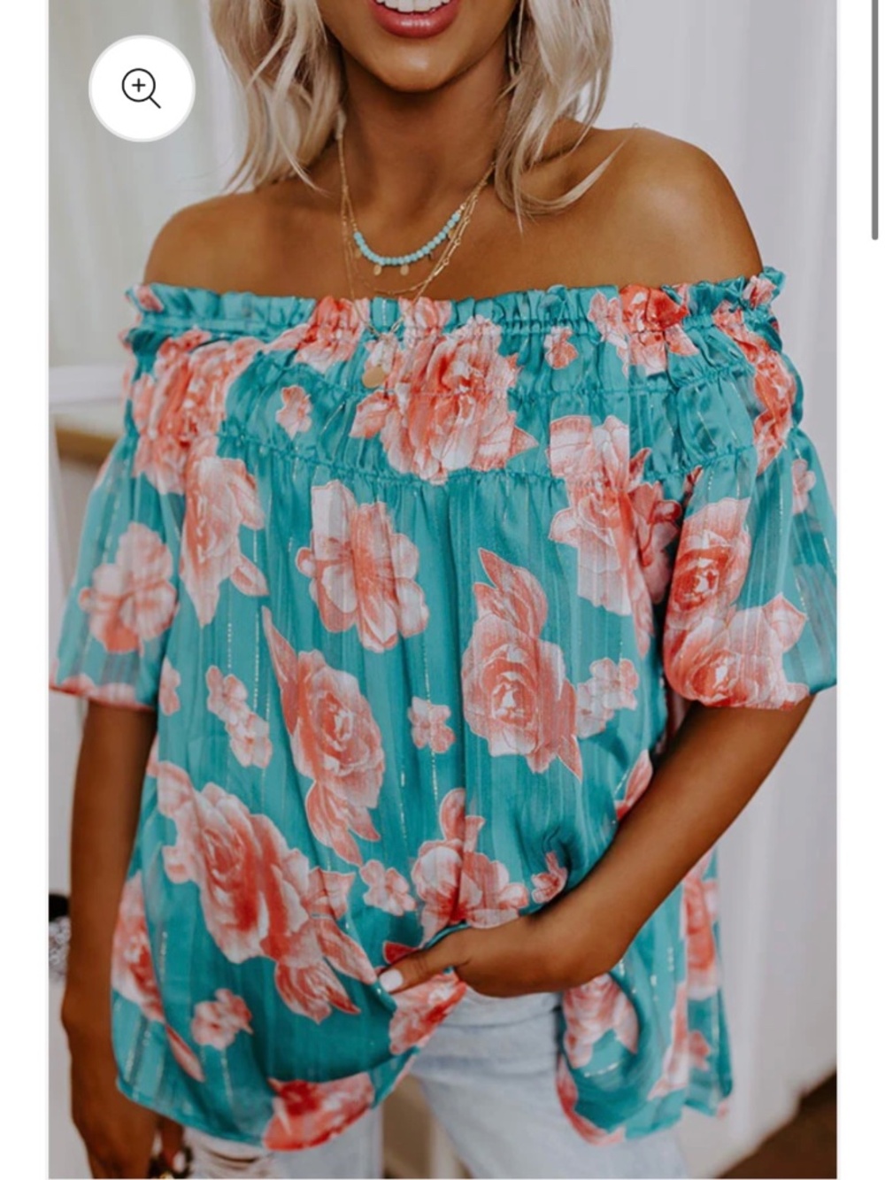 MERITT Made For Merriment Large Floral Shift Top in Turquoise